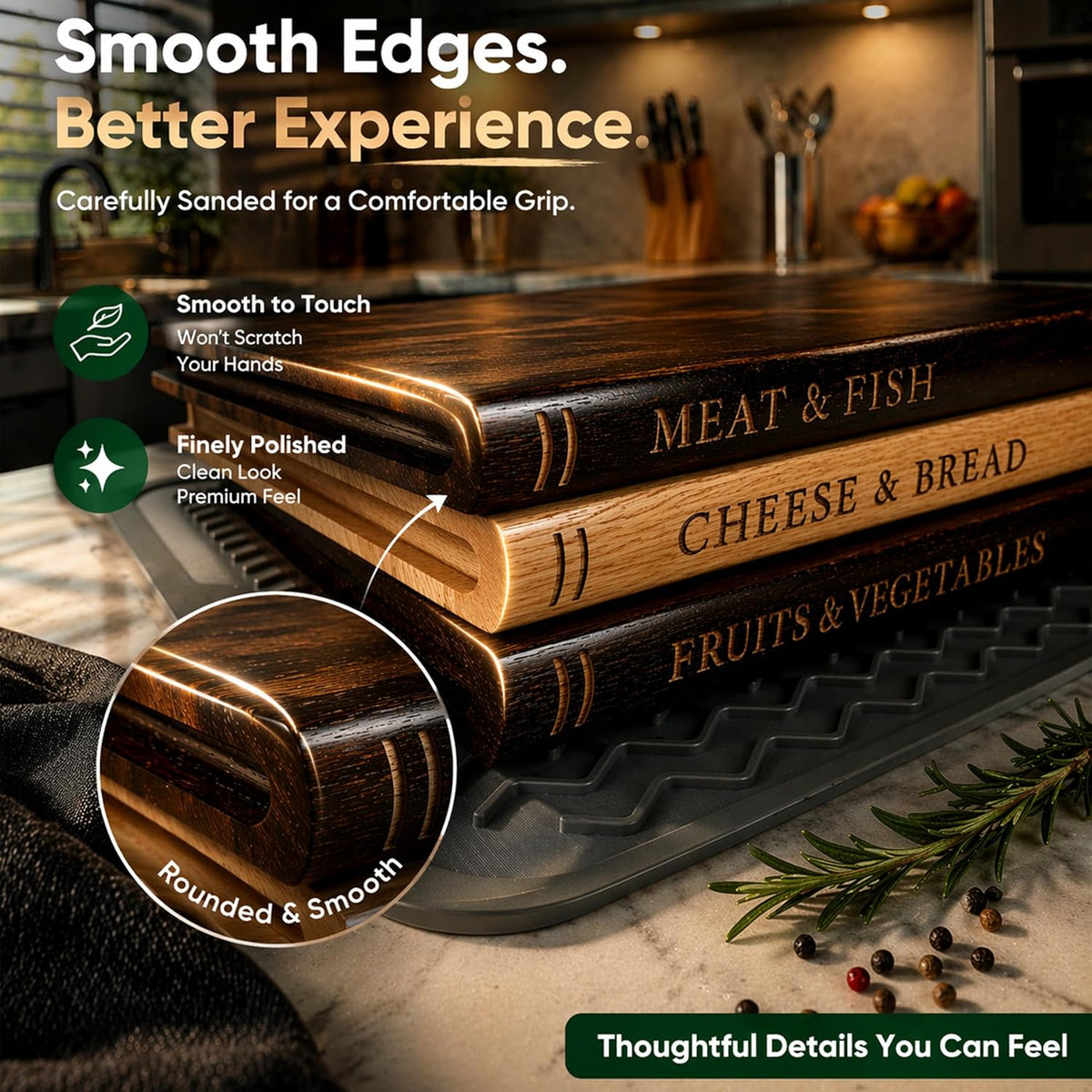 Book Cutting Board Set, Kitchen Cutting Boards, 3 Labeled Boards with Stand
