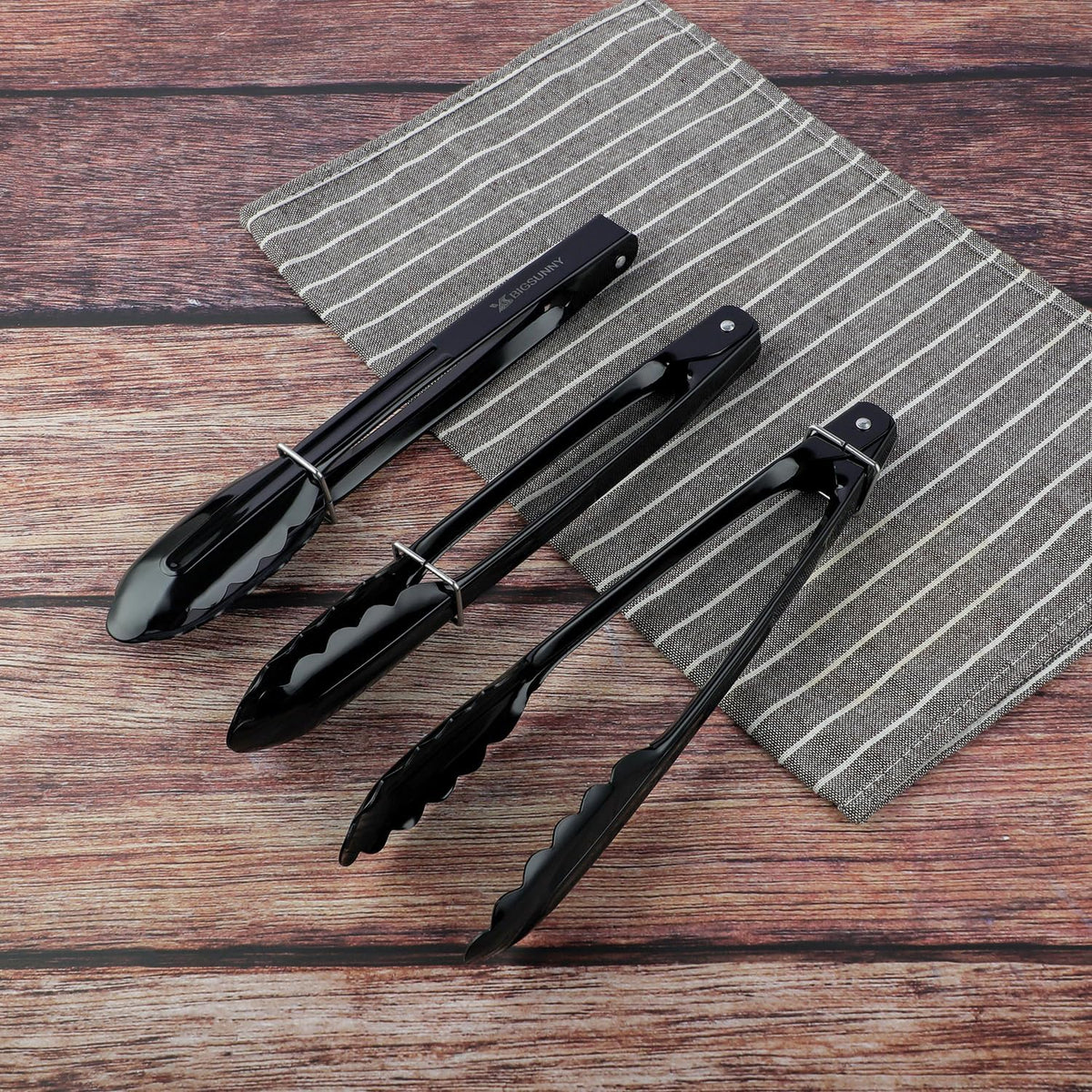 MSY BIGSUNNY 9 Inch Black Aluminum Food Tongs - Set of 3