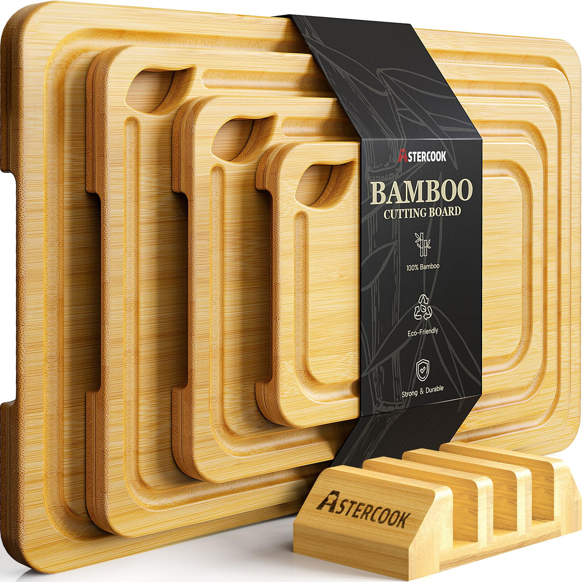 Astercook Deep-Carbonized Bamboo Cutting Boards for Kitchen