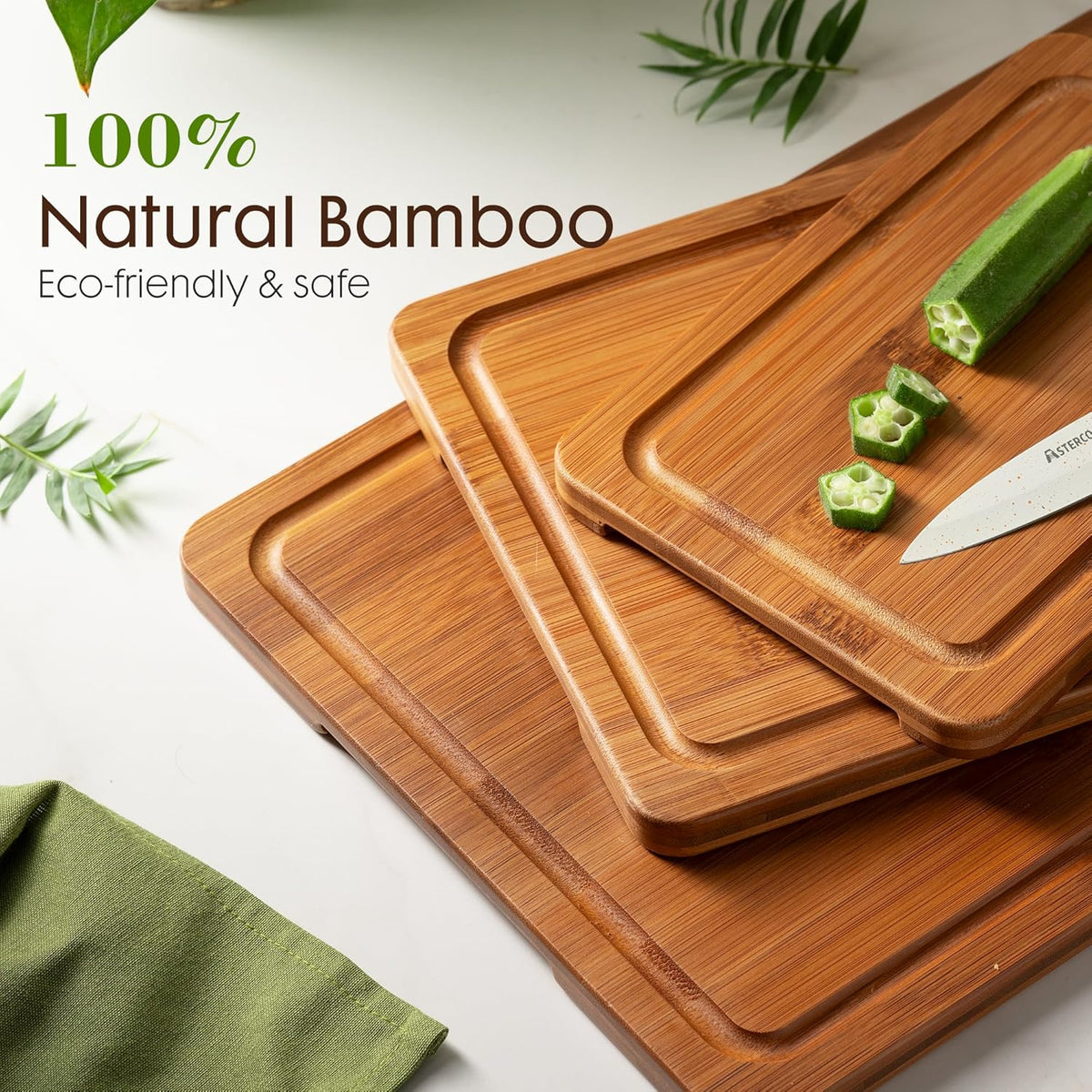 Astercook Deep-Carbonized Bamboo Cutting Boards for Kitchen
