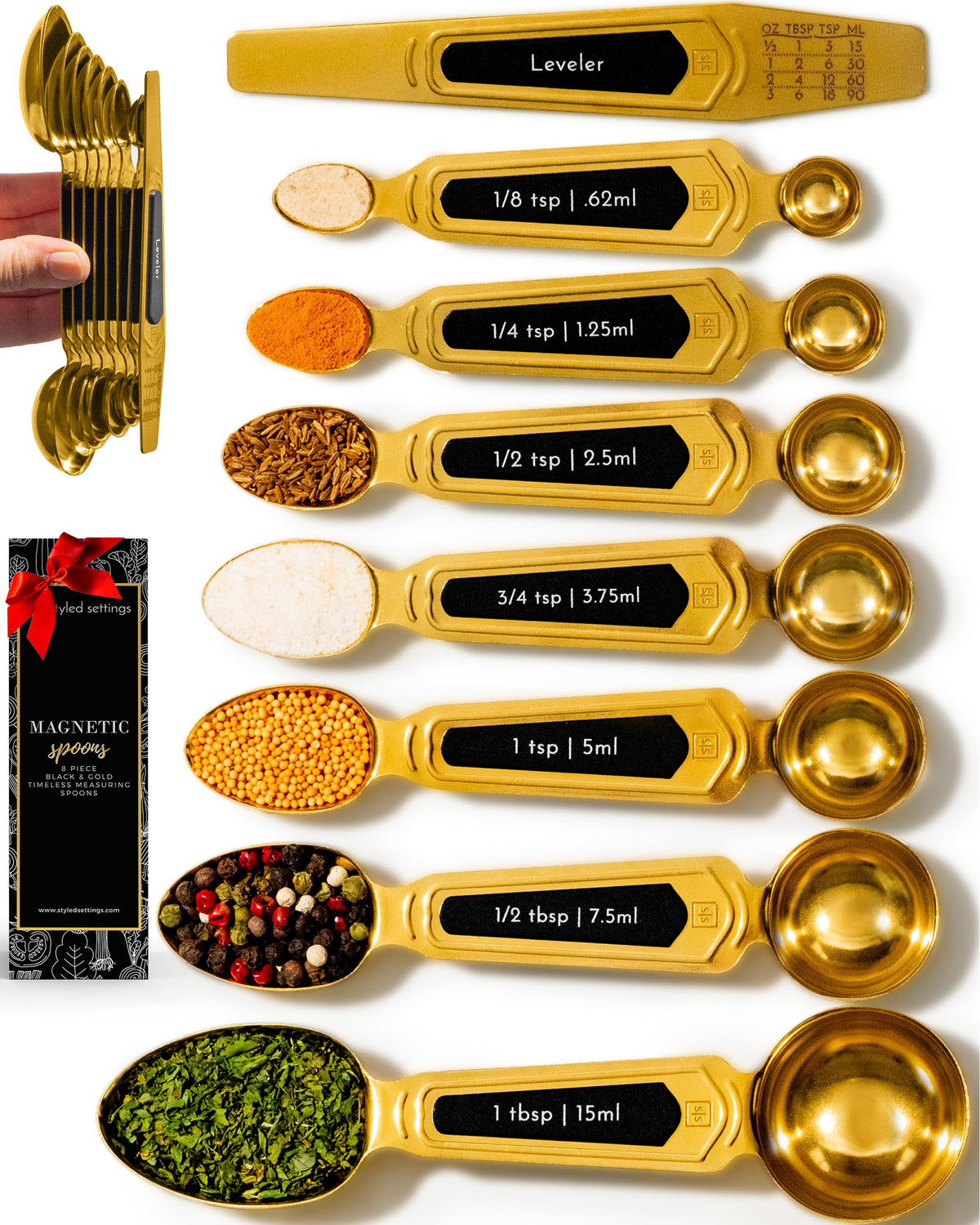 Styled Settings Stainless Steel Magnetic Measuring Spoons Set, 8-Piece