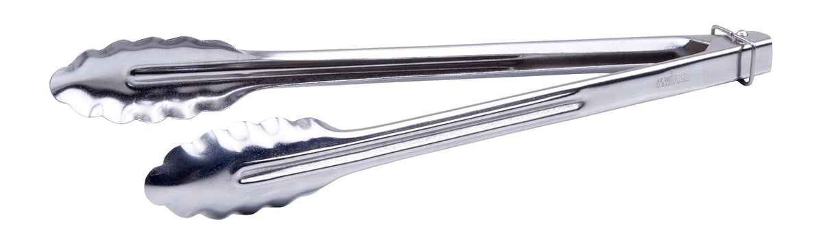 Winco 12" Silver Heavy-Duty Utility Stainless Steel Tongs