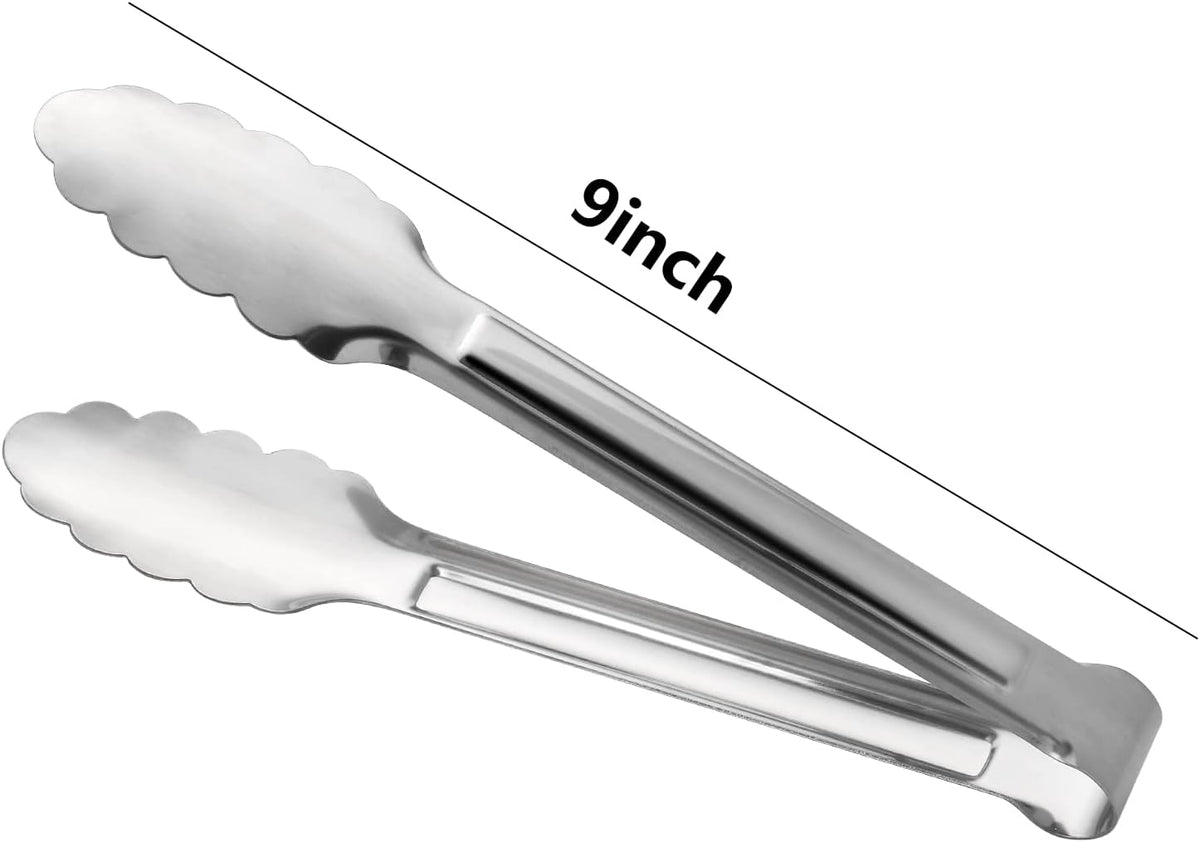 Stainless Steel Food Tongs - Serving Tong Set of 6 (9 Inch)