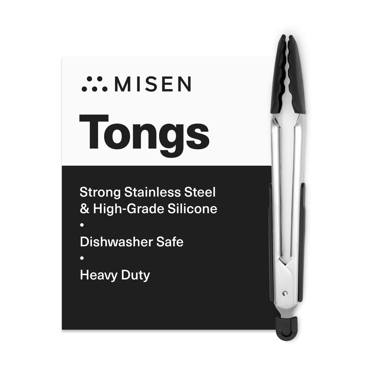 Misen Kitchen Tongs - Dishwasher Safe, Heavy Duty - Precision Silicone-Tipped Grilling Tool - Heat Resistant, Nonstick Safe - Perfect for Serving and Air Frying- 13 Inch | Black