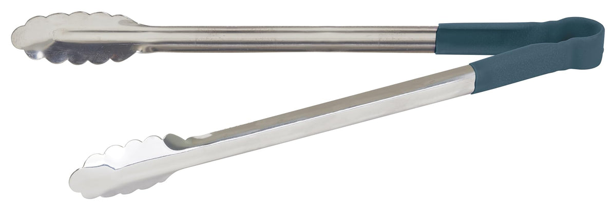 Winco 9" Blue Stainless Steel Serving Tongs with Non-Slip Handle