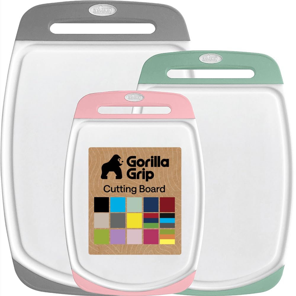 GORILLA GRIP Cutting Board Set of 3, Slip Resistant and Nonporous, Black