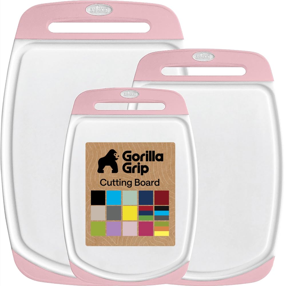 GORILLA GRIP Cutting Board Set of 3, Slip Resistant and Nonporous, Black