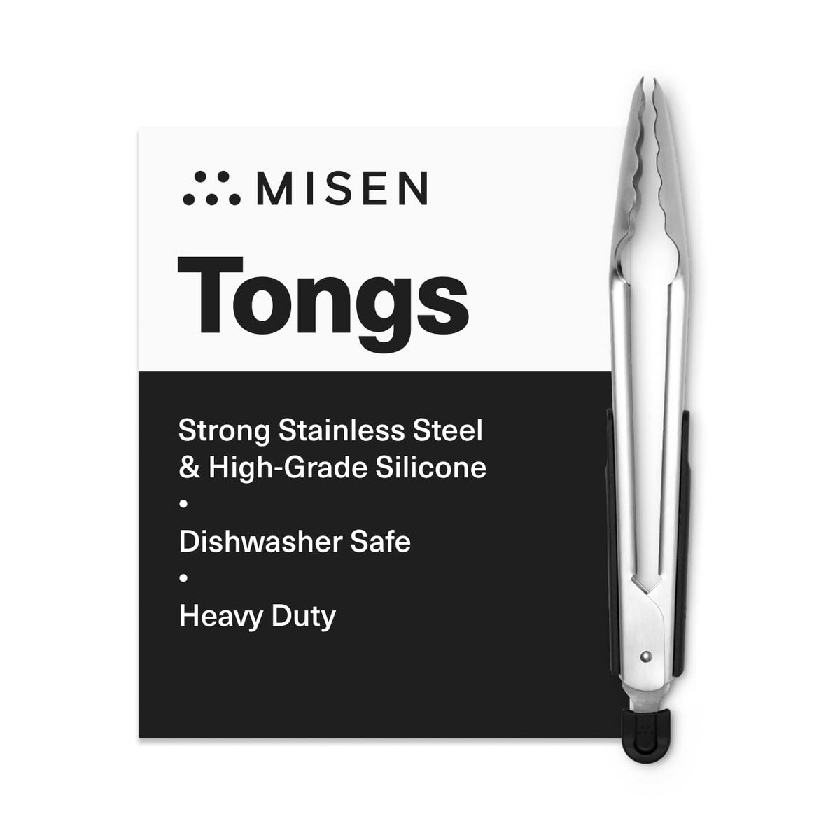 Misen Kitchen Tongs - Dishwasher Safe, Heavy Duty - Precision Silicone-Tipped Grilling Tool - Heat Resistant, Nonstick Safe - Perfect for Serving and Air Frying- 13 Inch | Black