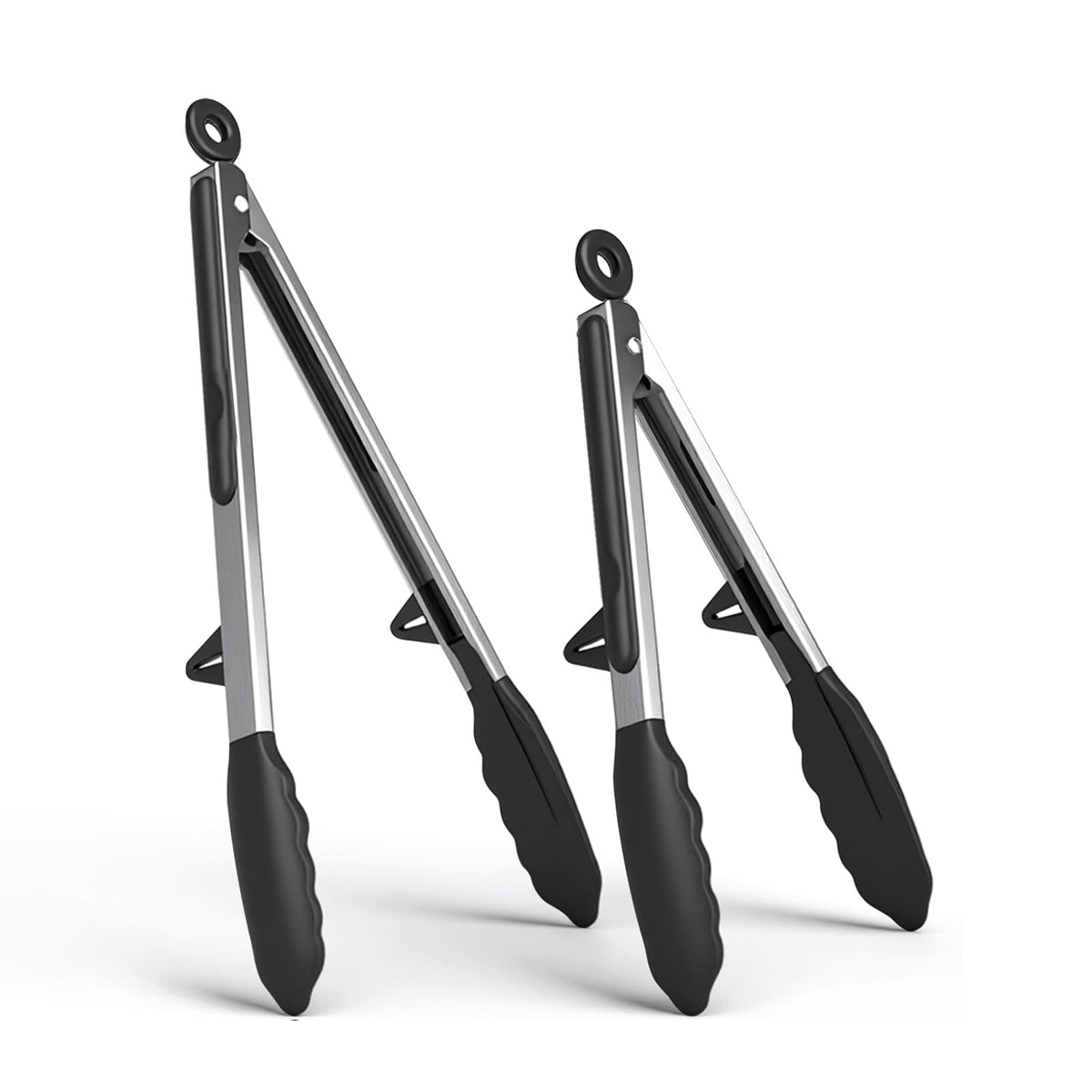 Kitchen Cooking Tongs Set, 9" & 12", Black, 2 Pack