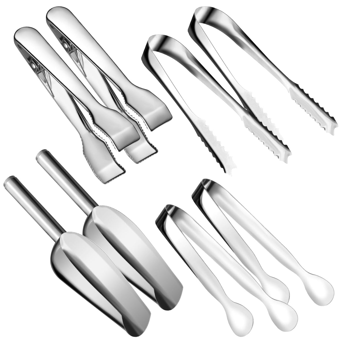 Sieral 4 Pcs Ice Tongs and Scoop for Ice Bucket Kit Silver Stainless