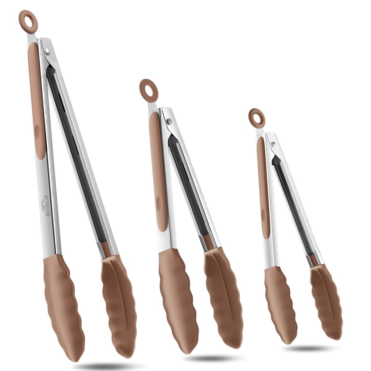 Silicone Kitchen Tongs for Cooking, Stainless Steel, 3PCS, Mud Color