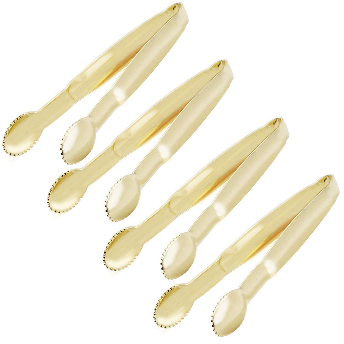 HINMAY Mini Appetizer Tongs 5.75" Stainless Steel Tongs, Set of 4 (Gold)