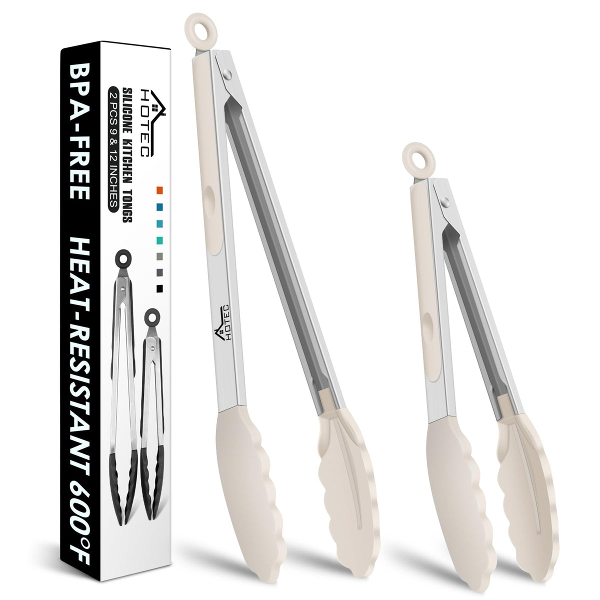 HOTEC Stainless Steel Kitchen Tongs with Silicon Tips, Set of 3-7", 9" &12"