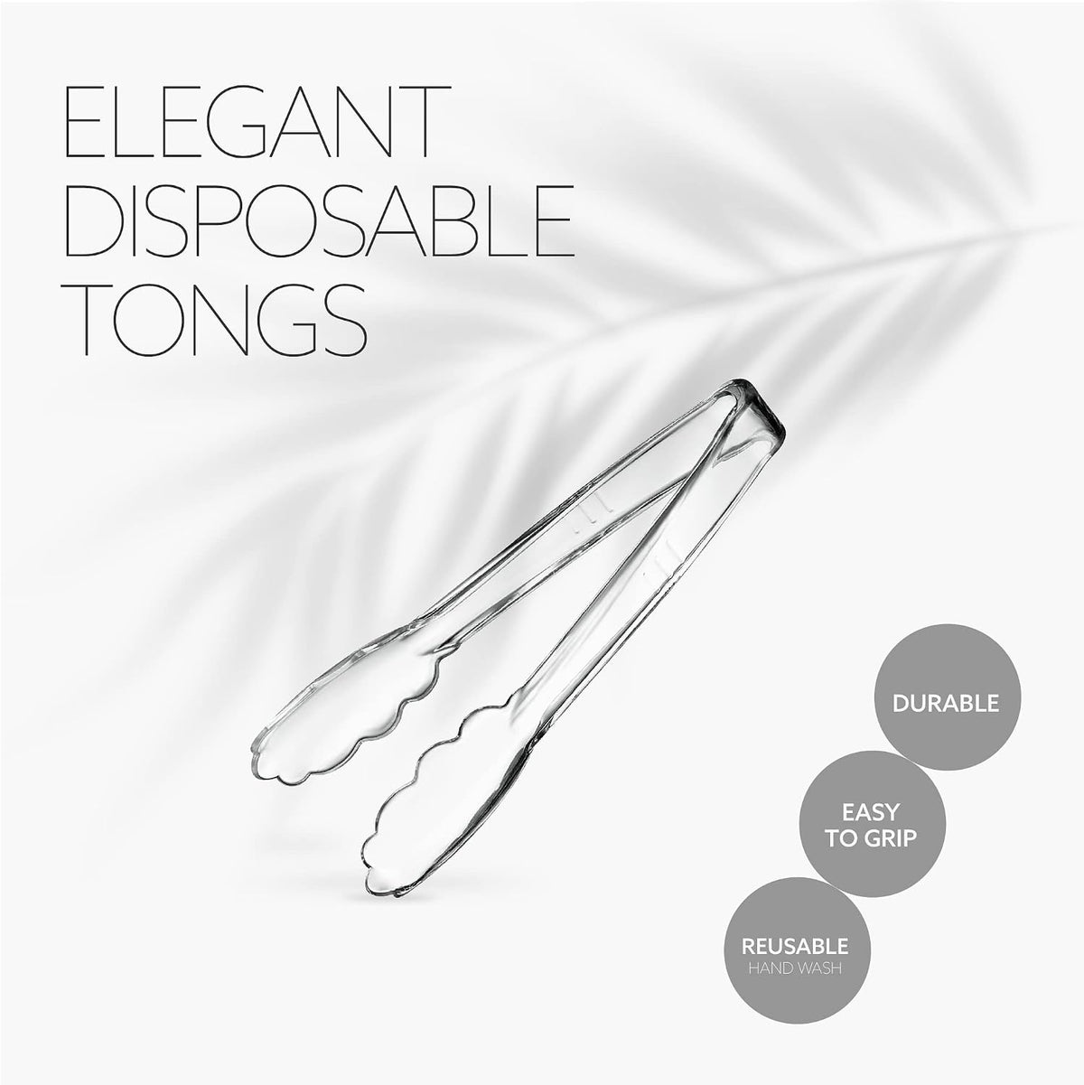 [Clear Tongs 7.5'' Inches] Plasticpro 7.5'' Serving Tongs Heavy Duty Reusable Kitchen and BBQ Clear Serving Tong for party's, Caterings, Events, Buffet, Weddings, And every Day use Pack of 12