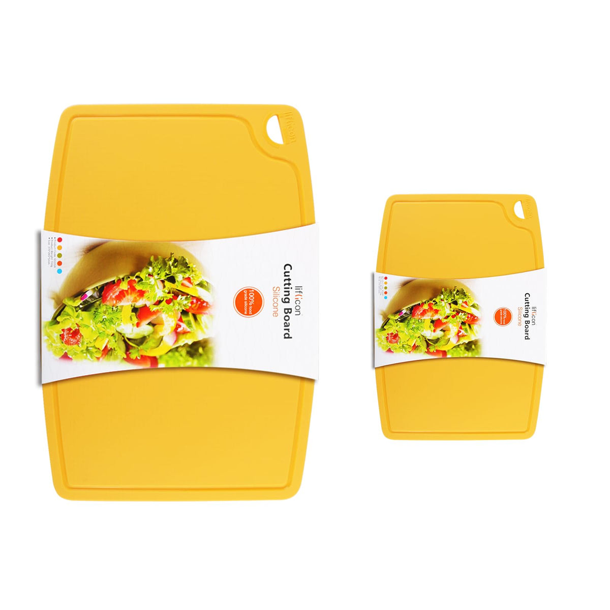 Liflicon Thick Silicone Cutting Board 12.6'' x 9.1'' Juice Grooves Easy Grip Handle Dishwasher Safe-Red
