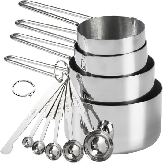 10-Piece Stainless Steel Measuring Cups and Spoons Set for Home Baking Essentials, Dishwasher Safe Kitchen Tools