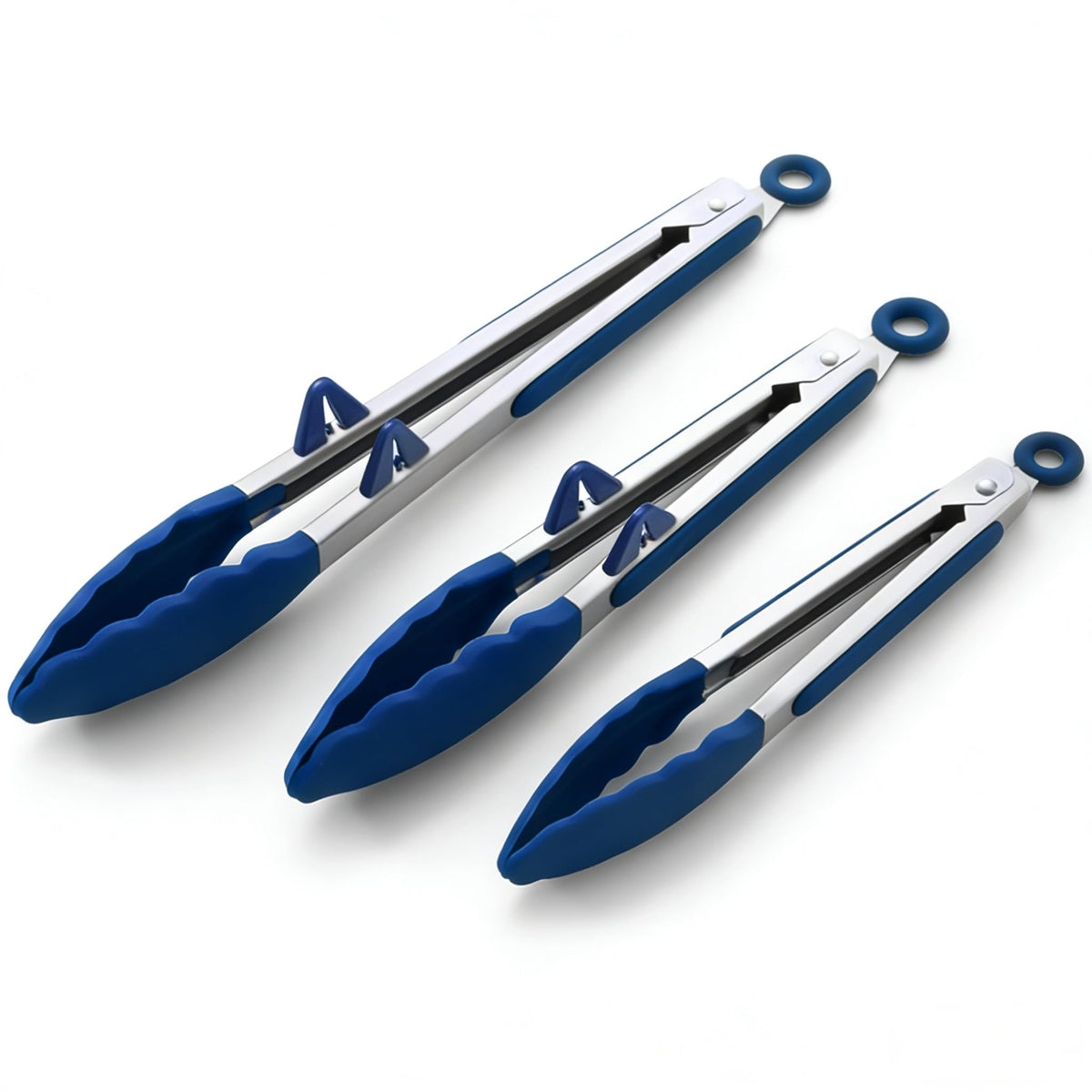 Kitchen Tongs for Cooking with Silicone Tips, 3 Size Mini Tong Peacock Blue