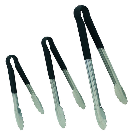 Update International TOPP-12 Stainless Steel Black Spring Tongs 12", PVC Which Does Not Include DEHP (di-Ethyl Hexyl Phthalate)