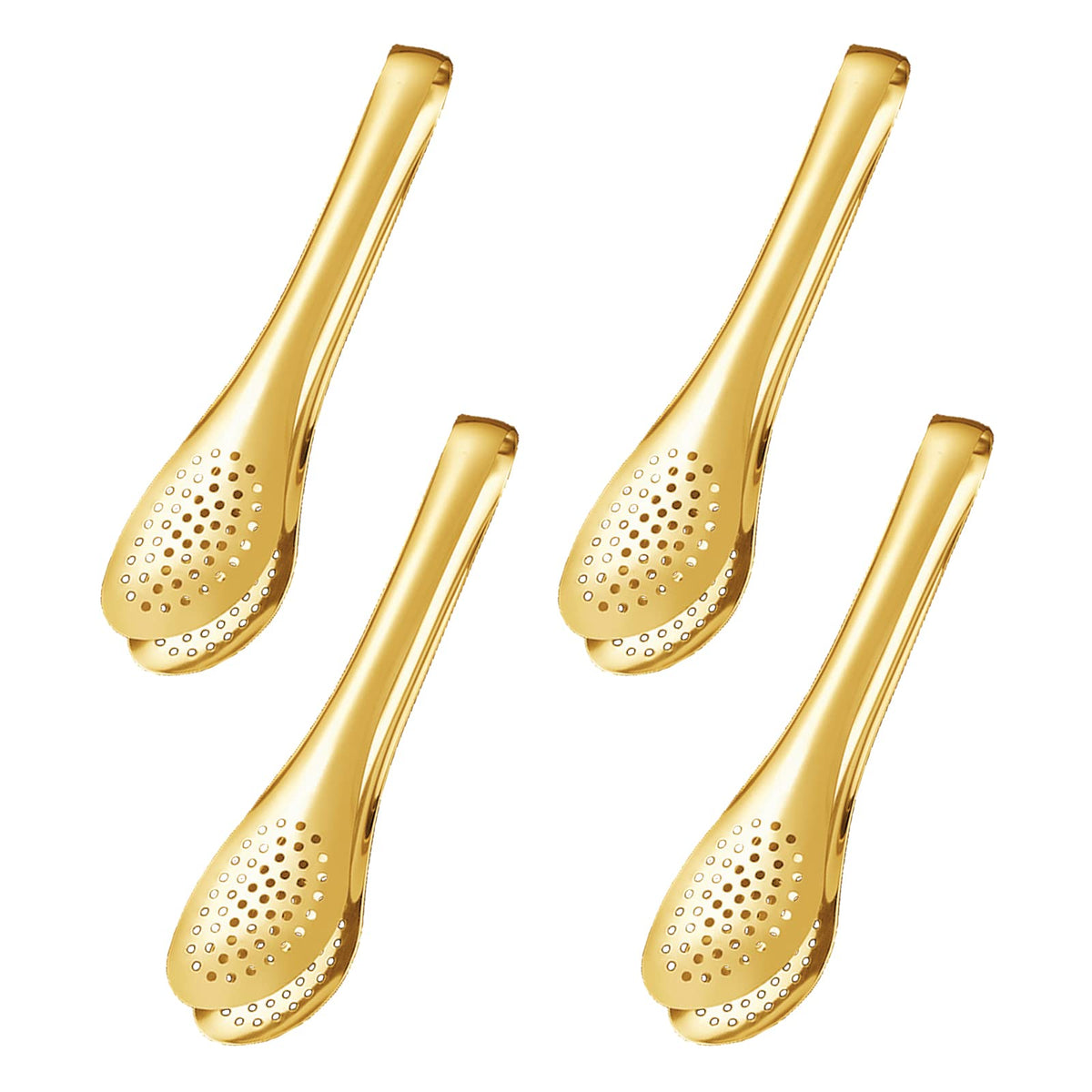 Mini Serving Tongs Gold Tongs 5 Inch Stainless Steel Serving Utensils Small Tongs for Appetizers Sugar Tongs Ice Tongs Tea Party Set of 4 (5 Inch Gold)