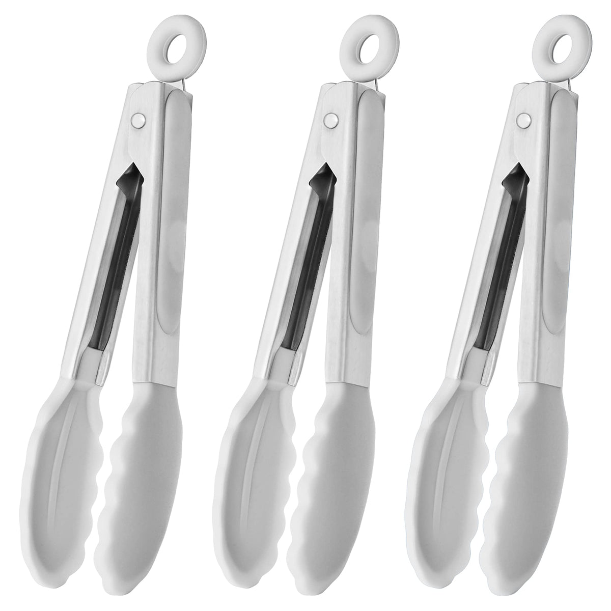 HINMAY Mini Tongs with Silicone Tips 7-Inch Kitchen Tongs, Set of 3 (Black)