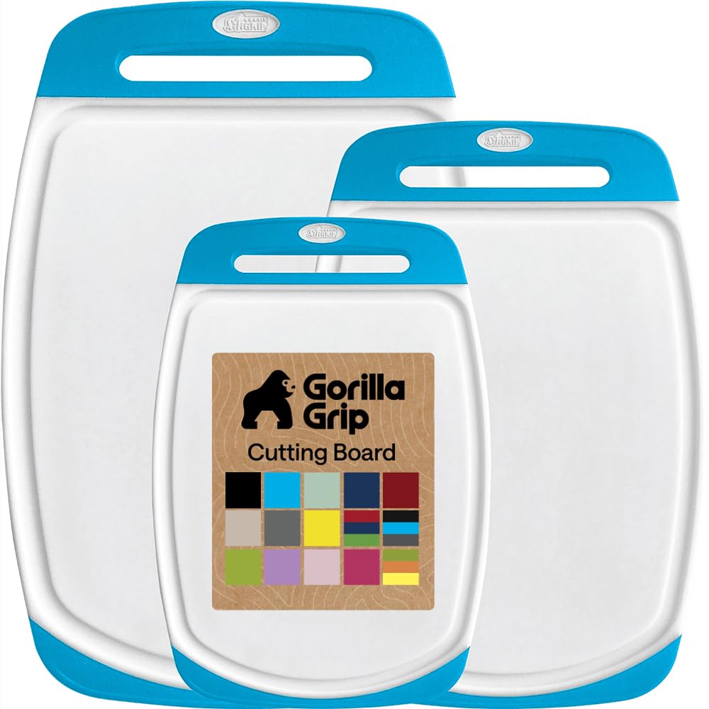 GORILLA GRIP Cutting Board Set of 3, Slip Resistant and Nonporous, Black