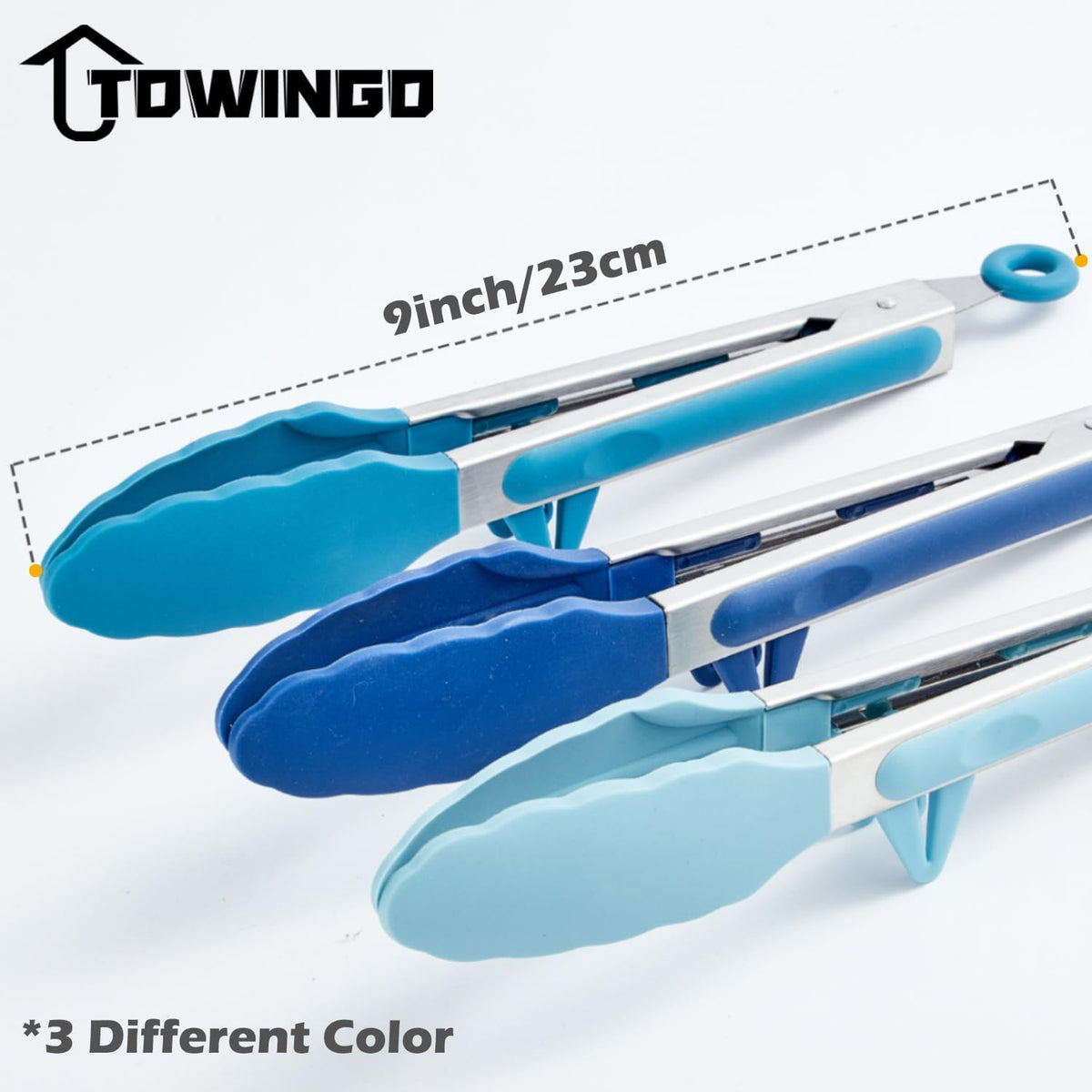 9" Kitchen Tongs for Cooking with Silicone Tips, Serving Tong for Salad BBQ