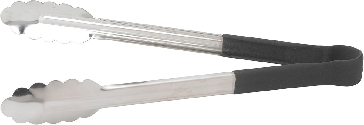 Winco 12" Black Stainless Steel Serving Tongs with Non-Slip Grip