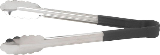Winco 12" Black Stainless Steel Serving Tongs with Non-Slip Grip