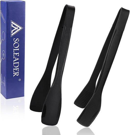 SOLEADER 11 Inch Silicone Tongs for Cooking Heat Resistant, Lightweight Non-Scratch Stainless Steel, Kitchen & BBQ Tools with Silicone Tips for Flipping Fish, Steak, Toast & Bread (2-Pack)
