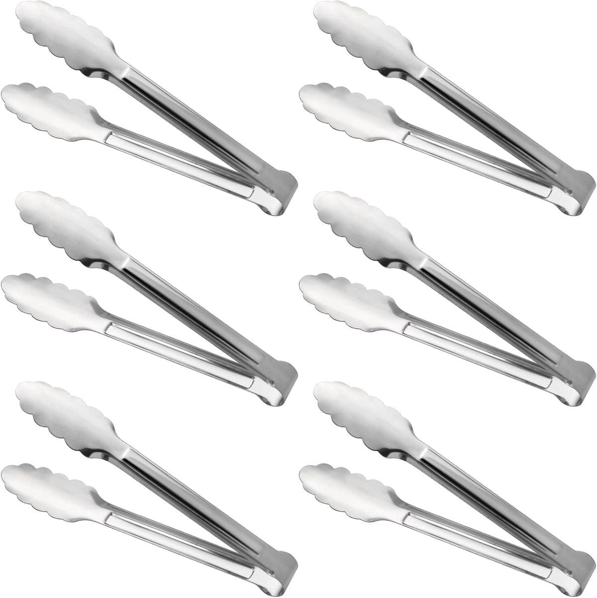 Stainless Steel Food Tongs - Serving Tong Set of 6 (9 Inch)