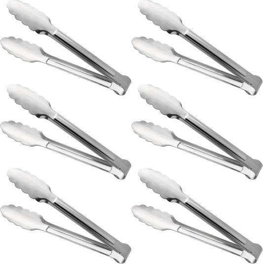 Stainless Steel Food Tongs - Serving Tong Set of 6 (9 Inch)