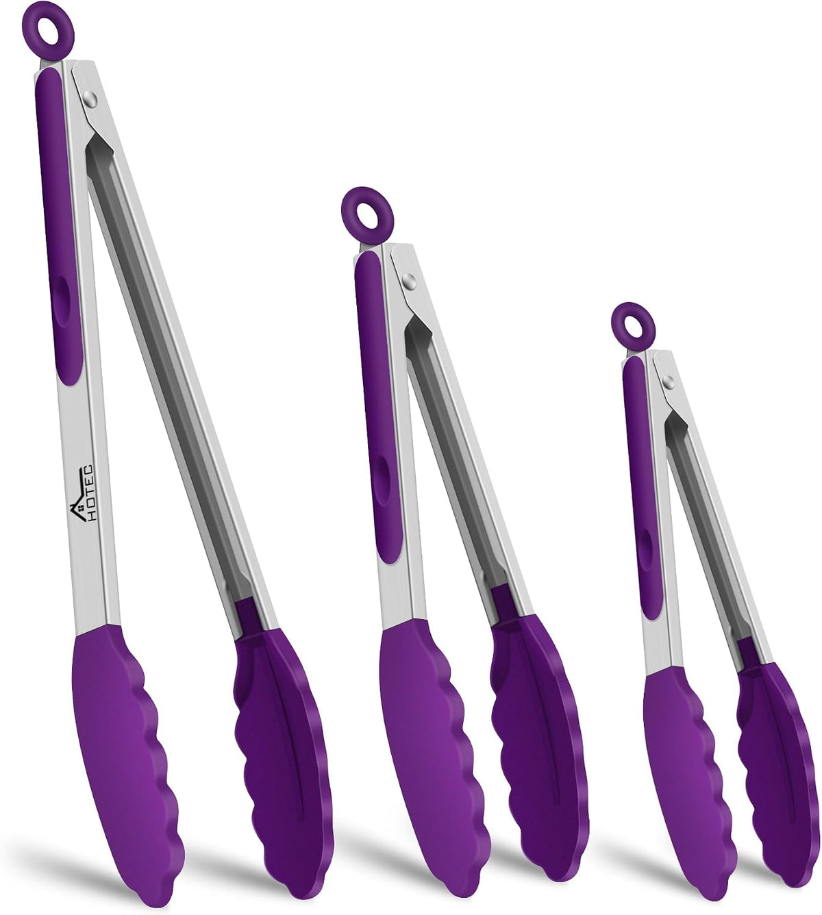 HOTEC Stainless Steel Kitchen Tongs with Silicone Tips, Set of 3-7",9" &12"