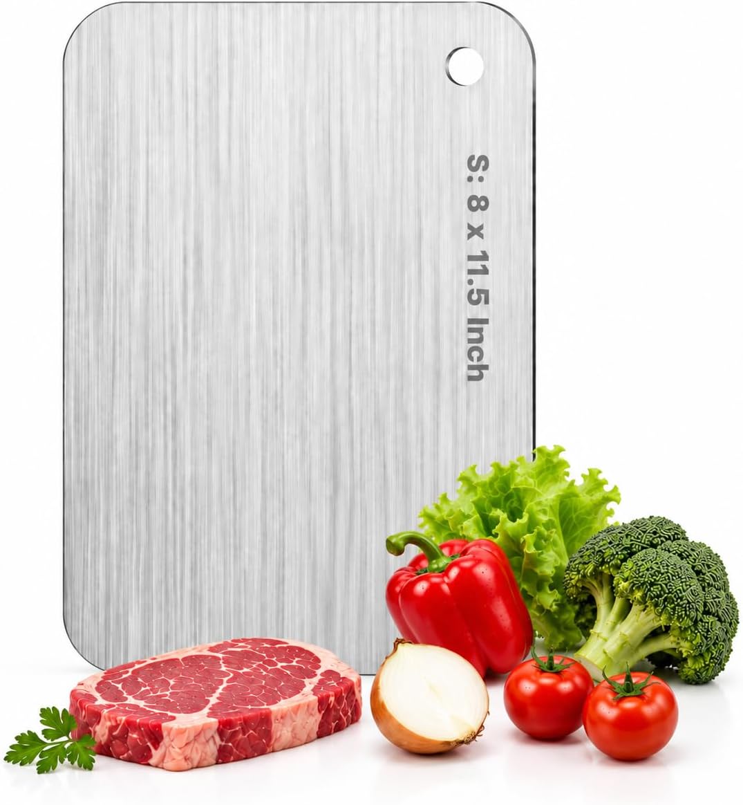 Katori Titanium Cutting Boards for Kitchen-100% Pure Titanium Cutting Board set Double Sided Non Toxic Titanware Chopping Board,Dishwasher Safe Metal Cutting Boards FathersDay Gifts(1PC-S-8x11.5In)