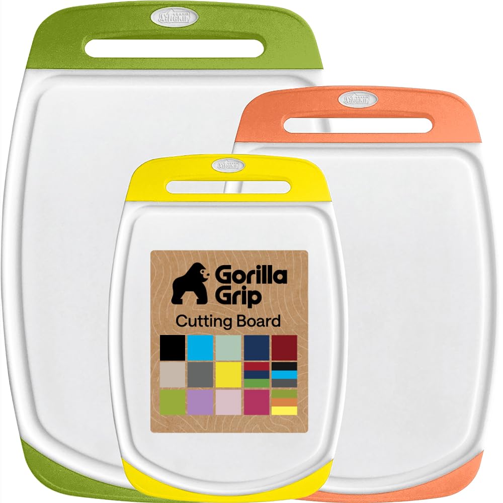 GORILLA GRIP Cutting Board Set of 3, Slip Resistant and Nonporous, Black