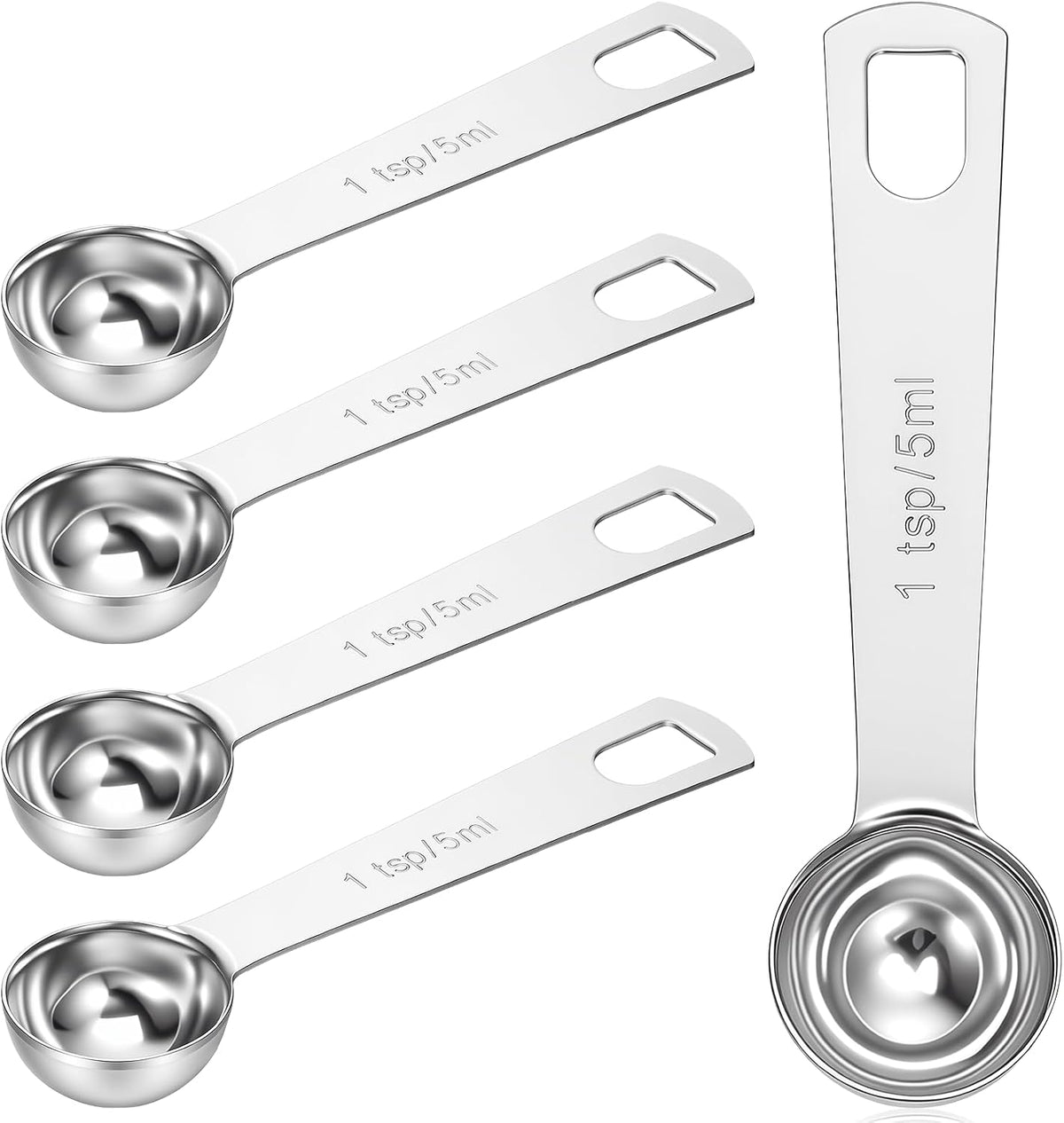 5 Pcs 1 Teaspoon Measuring Spoons, 5 ml/1Tsp/1/3 Tablespoon/5 cc Stainless Steel Measuring Spoon Metal Single Measure Scoop for Kitchen Cooking & Baking