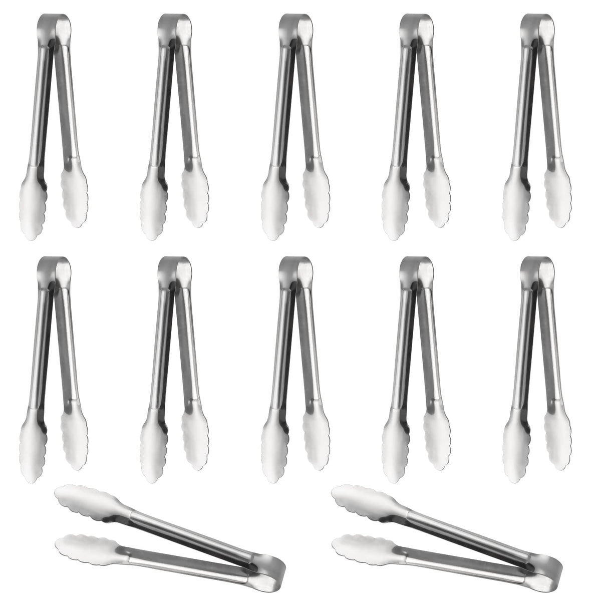 Stainless Steel Food Tongs - Serving Tong Set of 6 (9 Inch)