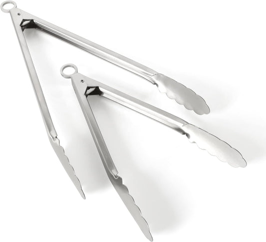 Martha Stewart Richburn 2-Piece Stainless Steel Tongs Set – 12-Inch and 9-Inch Kitchen Tongs for Grilling, Serving, and Cooking