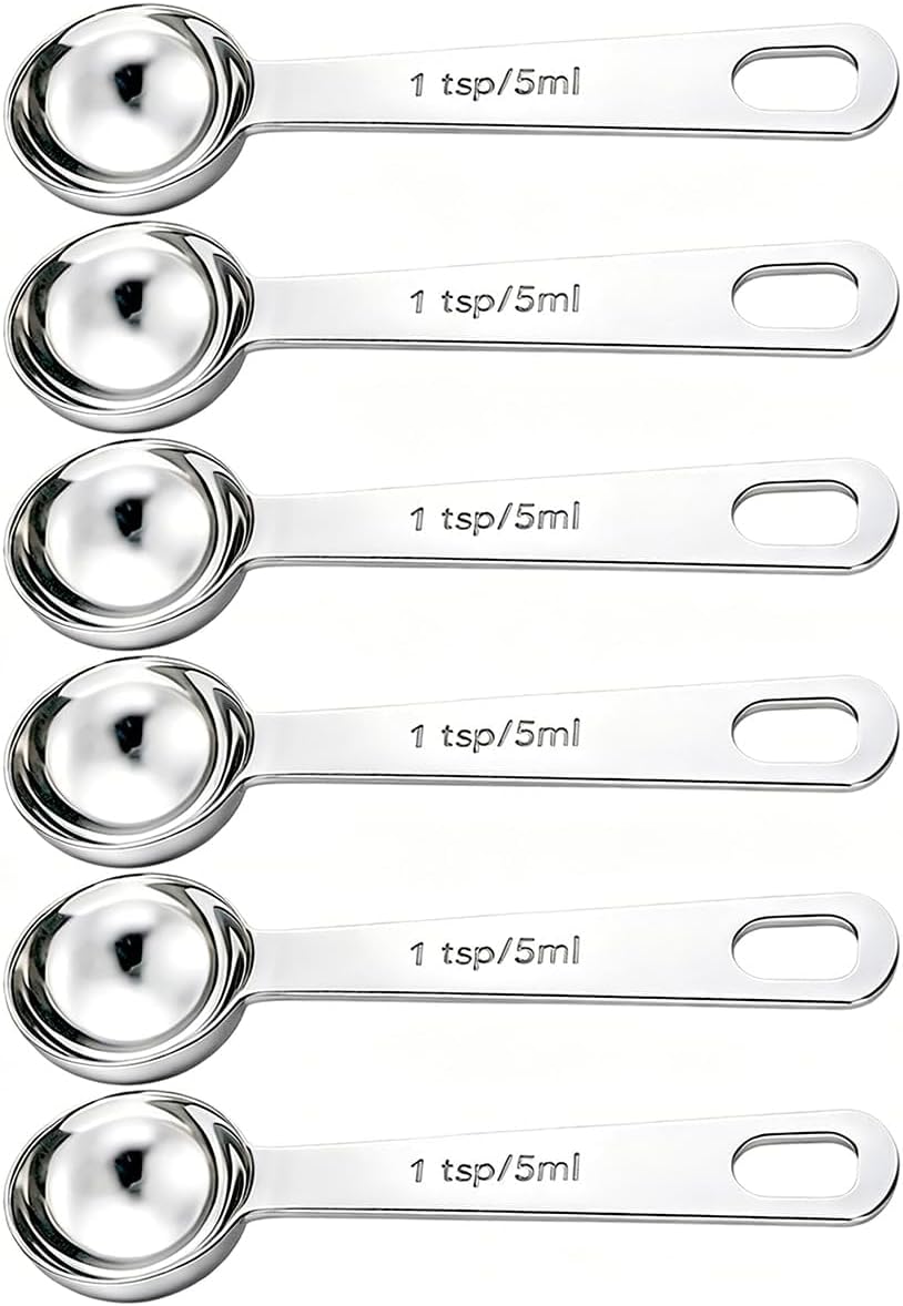 6PCS Teaspoon Measuring Spoons Set(1 Tsp, 5ml), Tablespoon Measuring Spoons Stainless Steel Short Compact Kitchen Scoops for Spices, Baking, and Everyday Cooking