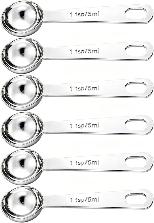 6PCS Teaspoon Measuring Spoons Set(1 Tsp, 5ml), Tablespoon Measuring Spoons Stainless Steel Short Compact Kitchen Scoops for Spices, Baking, and Everyday Cooking
