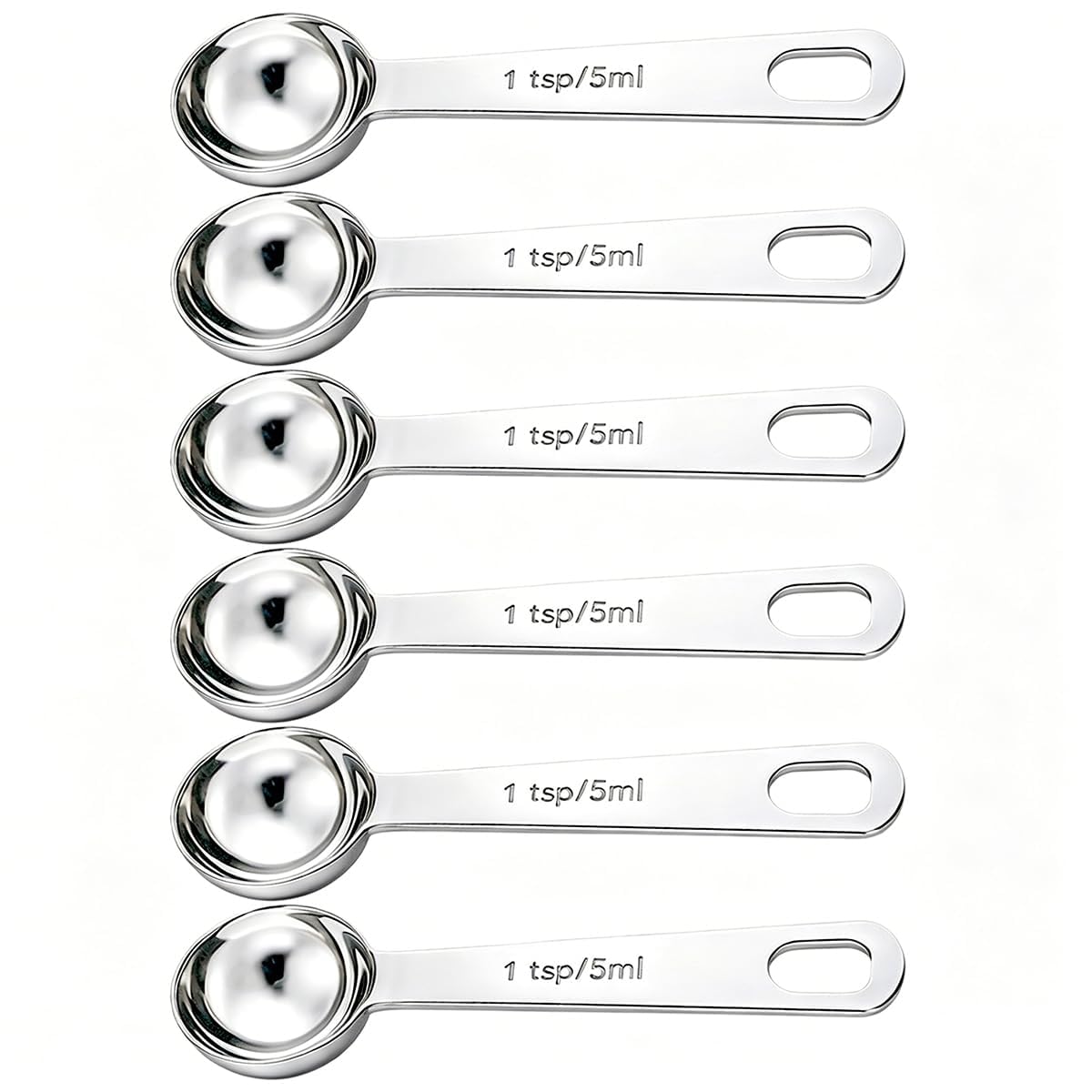 6PCS Teaspoon Measuring Spoons Set(1 Tsp, 5ml), Tablespoon Measuring Spoons Stainless Steel Short Compact Kitchen Scoops for Spices, Baking, and Everyday Cooking