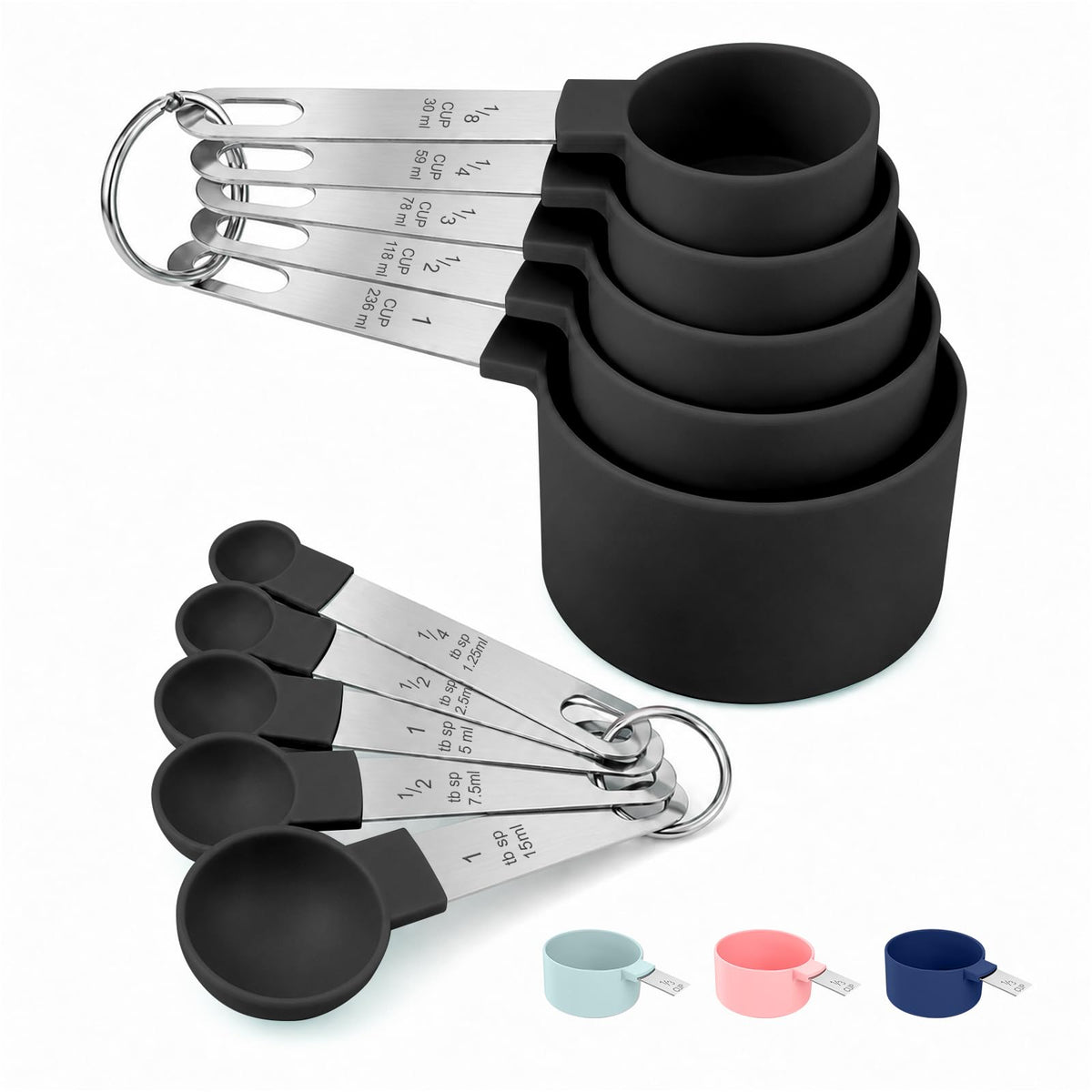 Measuring Cups and Spoons Set, 10-Piece with Stainless Steel Handles, Pink