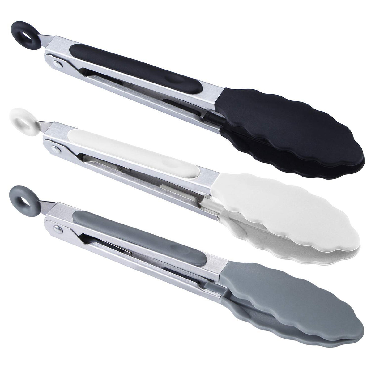 MSY BIGSUNNY Kitchen Food Tongs - 7" Mini Silicone Serving Tongs - Set of 3 (Pink)