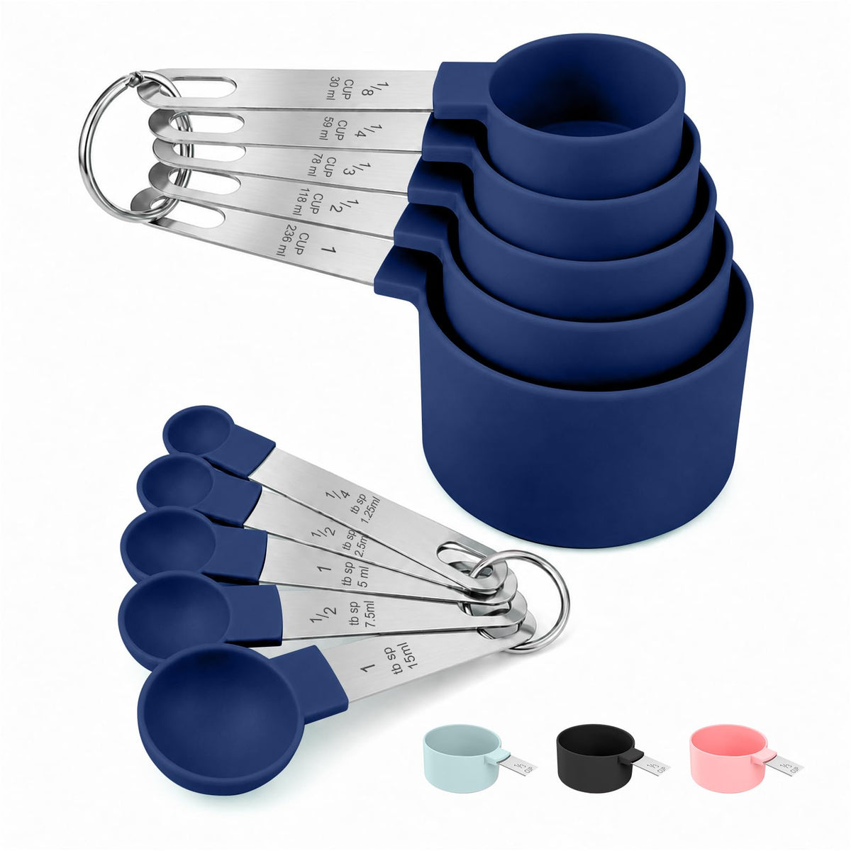 Measuring Cups and Spoons Set, 10-Piece with Stainless Steel Handles, Pink