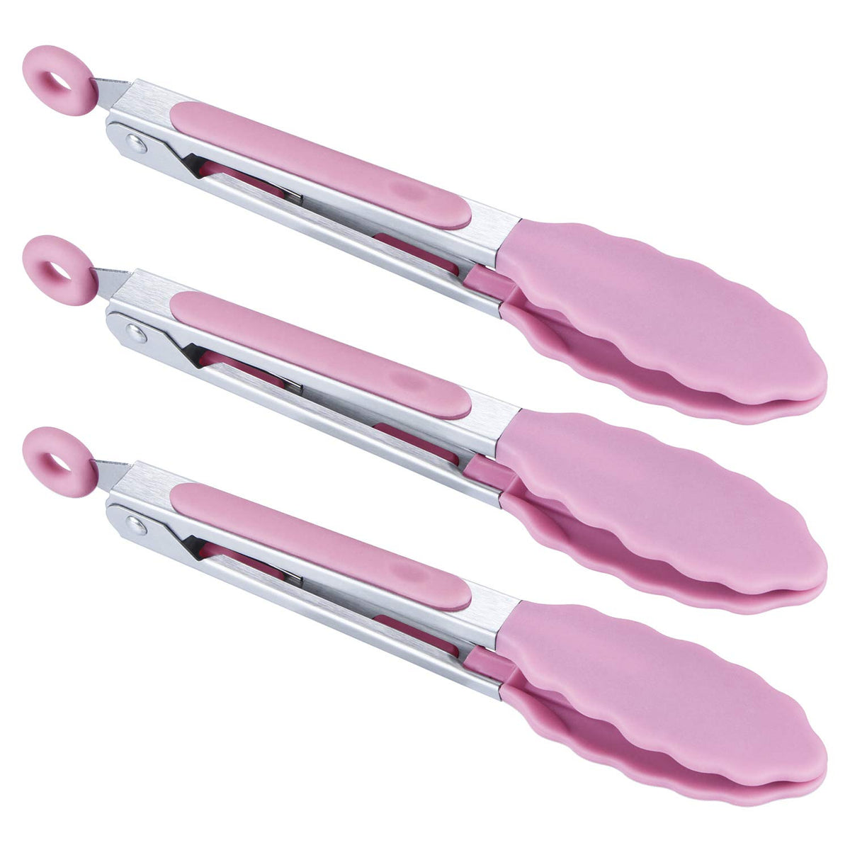 MSY BIGSUNNY Kitchen Food Tongs - 7" Mini Silicone Serving Tongs - Set of 3 (Pink)
