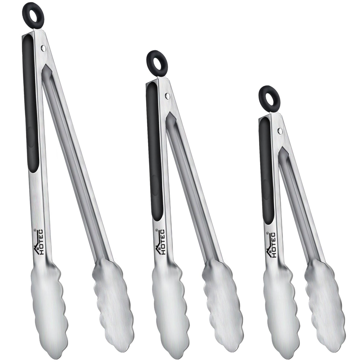 Hotec Tongs for Cooking Stainless Steel Kitchen Tongs Set of 2-9" and 12"