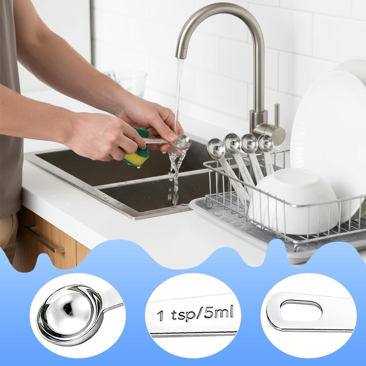 6PCS Teaspoon Measuring Spoons Set(1 Tsp, 5ml), Tablespoon Measuring Spoons Stainless Steel Short Compact Kitchen Scoops for Spices, Baking, and Everyday Cooking