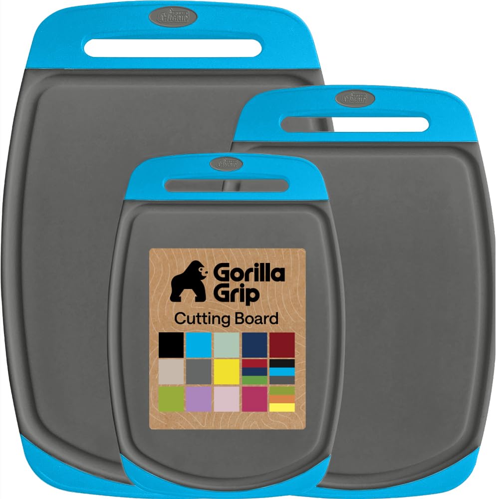 GORILLA GRIP Cutting Board Set of 3, Slip Resistant and Nonporous, Black