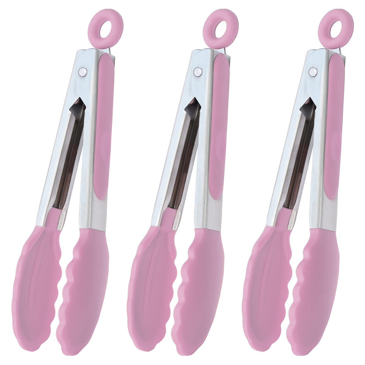 HINMAY Mini Tongs with Silicone Tips 7-Inch Kitchen Tongs, Set of 3 (Black)