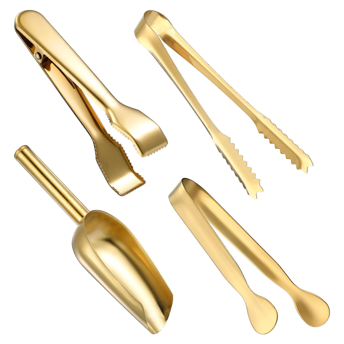 Sieral 4 Pcs Ice Tongs and Scoop for Ice Bucket Kit Silver Stainless