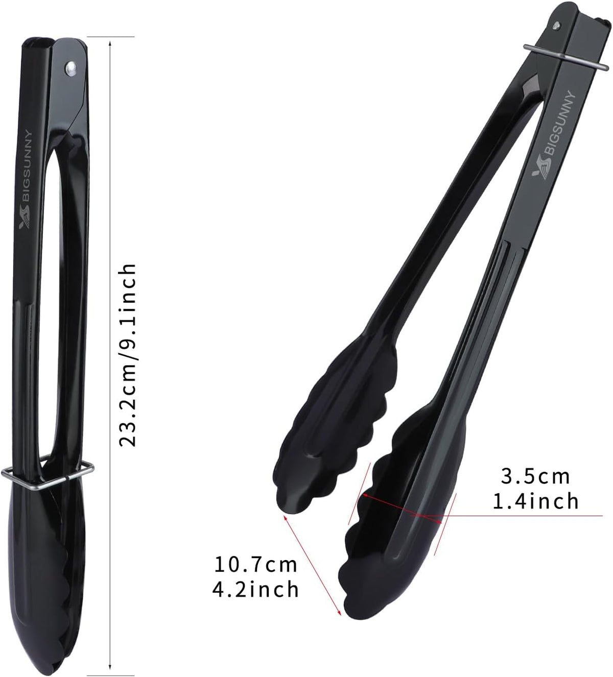 MSY BIGSUNNY 9 Inch Black Aluminum Food Tongs - Set of 3